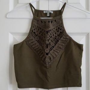🌸 Charlotte Russe|Green Crochet Crop Top